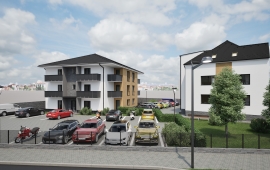 Novostavba. Byt č.5, dispozice 2+kk, komora, terasa, parkovací stání